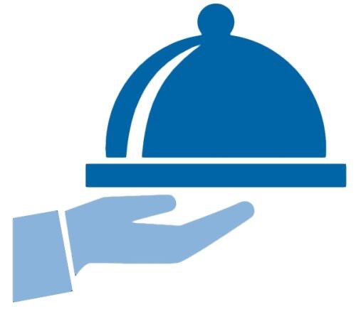 simple illustration of a hand holding a domed platter
